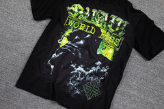 HVM Harmony Neon Green Abstract Figure Black Double‑Sided Graphic Print Crew Neck Streetwear T‑Shirt