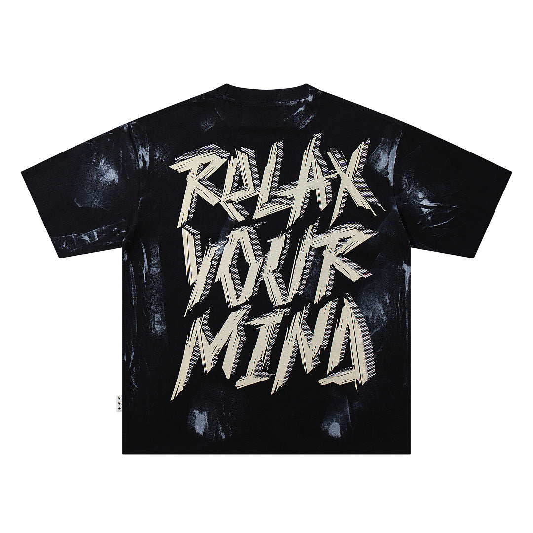 Relax Your Mind Skeleton Black Tie‑Dye Double‑Sided Graphic Print Crew Neck Streetwear T‑Shirt