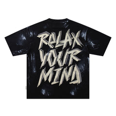 Relax Your Mind Skeleton Black Tie‑Dye Double‑Sided Graphic Print Crew Neck Streetwear T‑Shirt