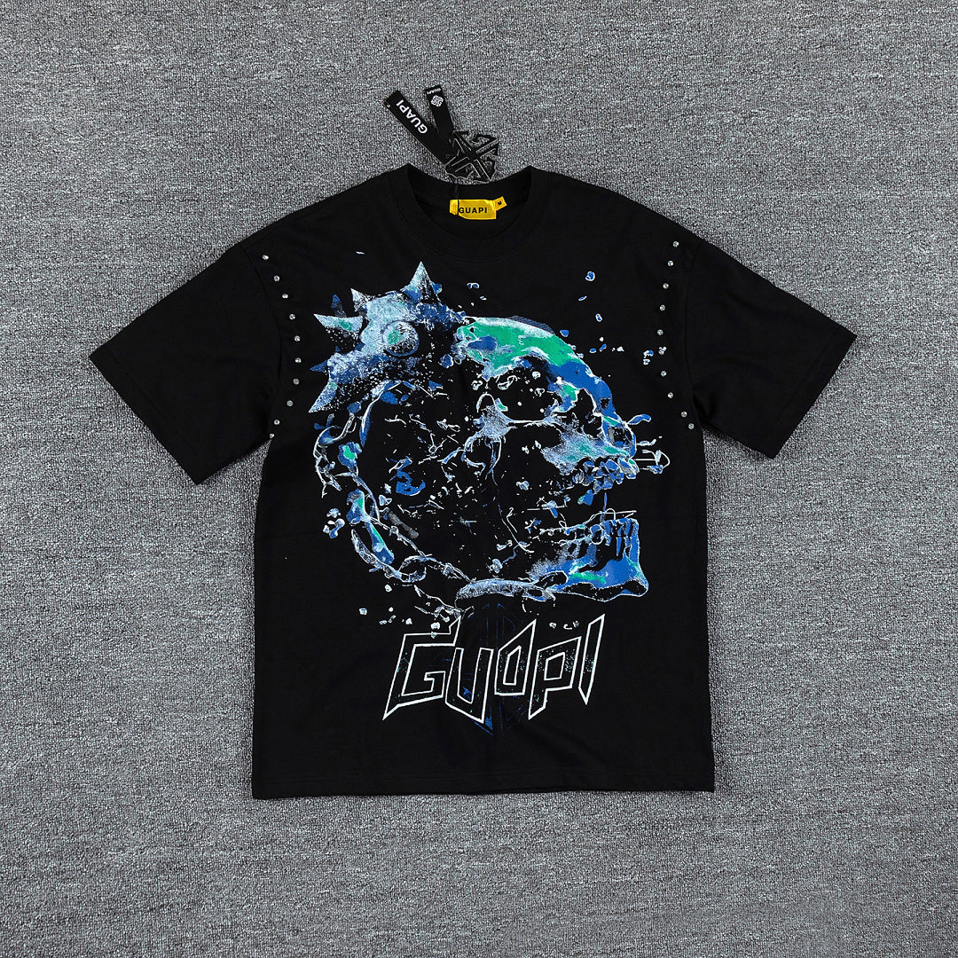 Planet Chain Double‑Sided Graphic Print Crew Neck Streetwear T‑Shirt
