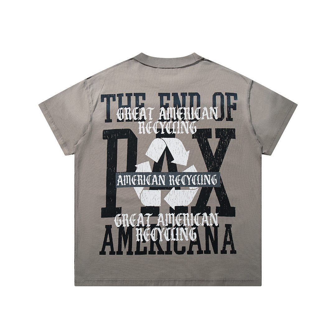 The End Of Pax Americana Taupe‑Washed Double‑Sided Graphic Print Crew‑Neck Streetwear T‑Shirt