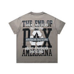 The End Of Pax Americana Taupe‑Washed Double‑Sided Graphic Print Crew‑Neck Streetwear T‑Shirt