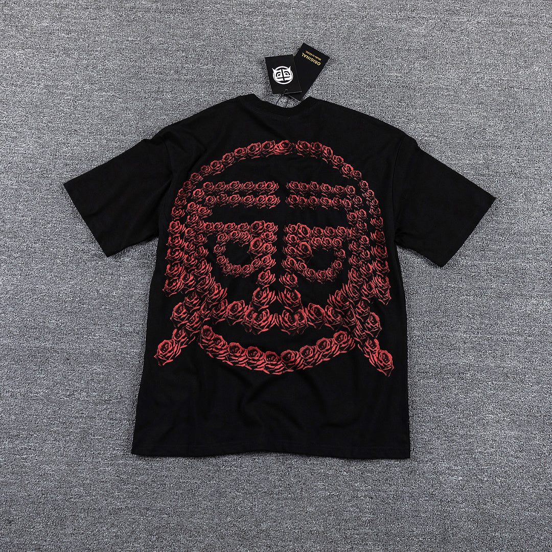 Glazagod Red Portrait Totem Double‑Sided Graphic Print Crew Neck Streetwear T‑Shirt