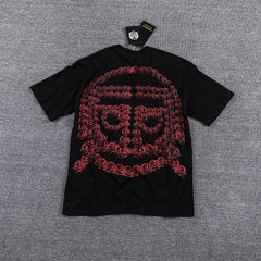 Glazagod Red Portrait Totem Double‑Sided Graphic Print Crew Neck Streetwear T‑Shirt