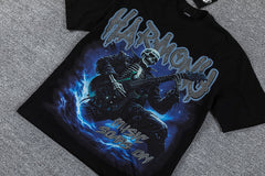 HVM Harmony Blue Thunder Figure Black Double‑Sided Graphic Print Crew Neck Streetwear T‑Shirt