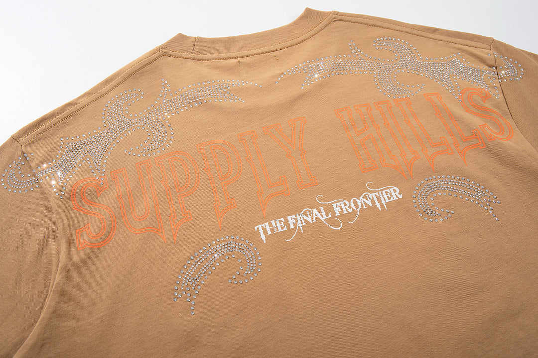 Fire Globe Brown Vintage‑Washed Double‑Sided Graphic Print Crew‑Neck Streetwear T‑Shirt