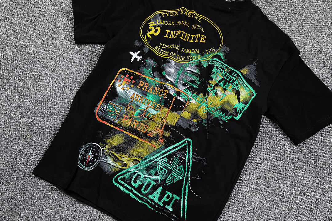 HVM Harmony Neon Green Abstract Figure Black Double‑Sided Graphic Print Crew Neck Streetwear T‑Shirt