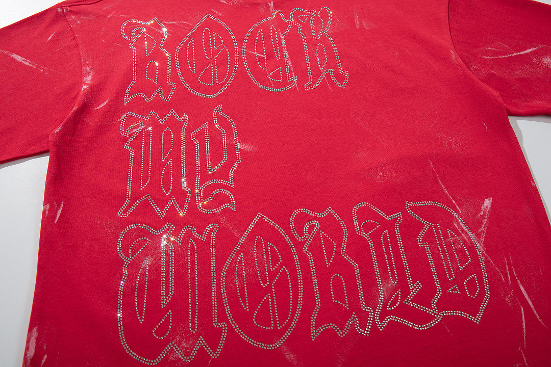 Red Washed Warrior Portrait Double‑Sided Graphic Print Crew Neck Streetwear T‑Shirt