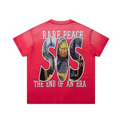 Rare Peace SOS The End Of An Era Red‑Washed Double‑Sided Graphic Print Crew‑Neck Streetwear T‑Shirt