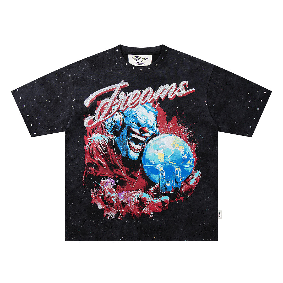 Crystal Ball Skull Demon Red Graphic Print Crew Neck Streetwear T‑Shirt