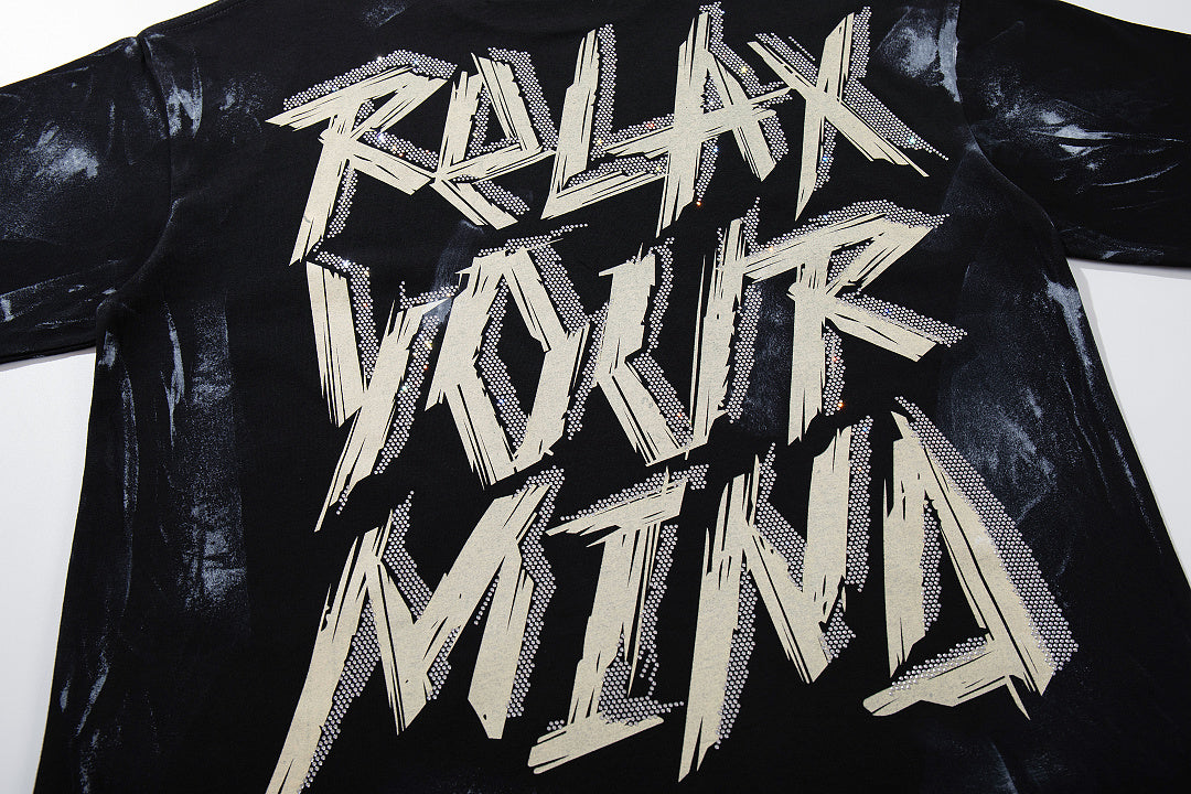 Relax Your Mind Skeleton Black Tie‑Dye Double‑Sided Graphic Print Crew Neck Streetwear T‑Shirt