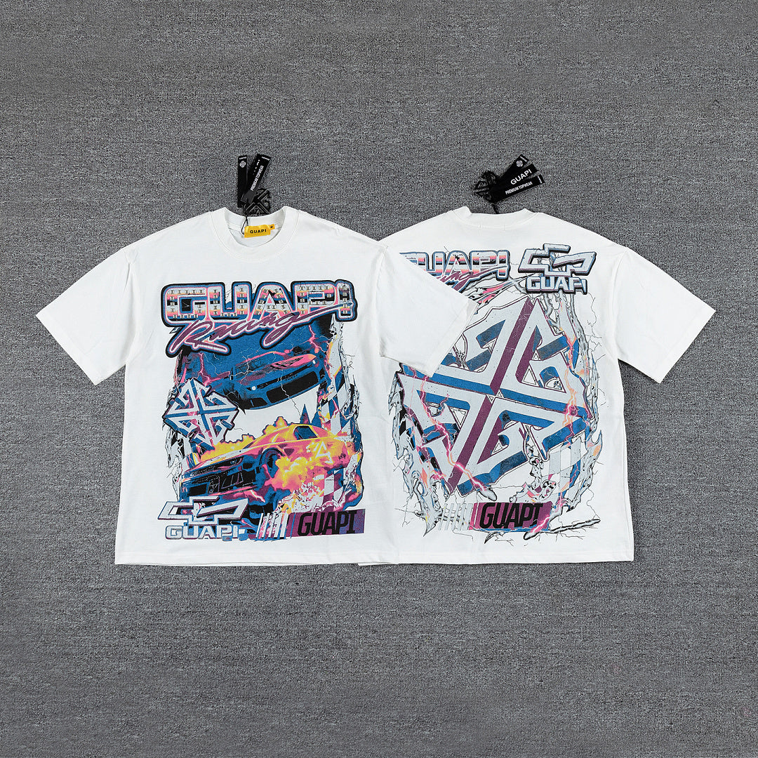 Retro Racing Car Double‑Sided Graphic Print Crew Neck Streetwear T‑Shirt