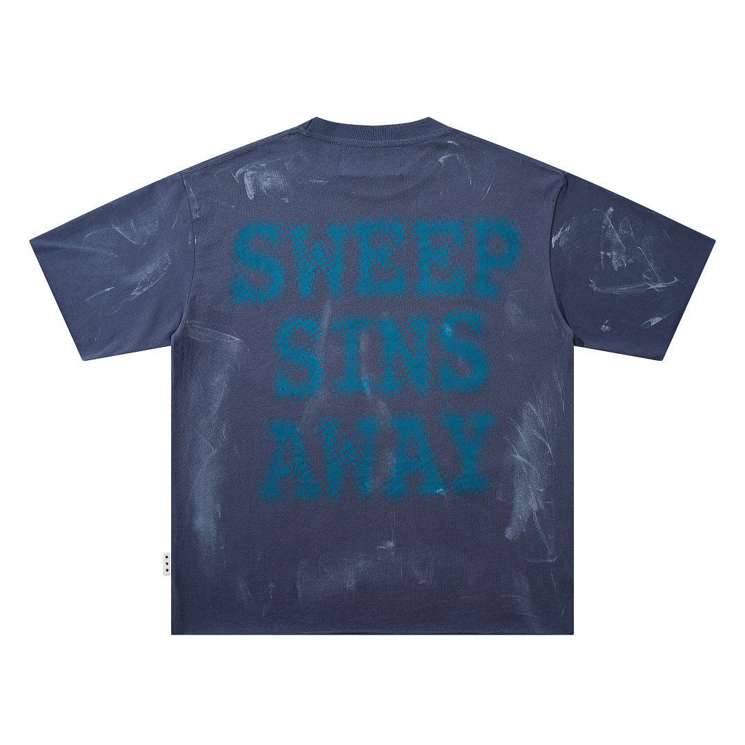 Sweep Sins Away Blue‑Toned Portrait Double‑Sided Graphic Print Crew Neck Streetwear T‑Shirt