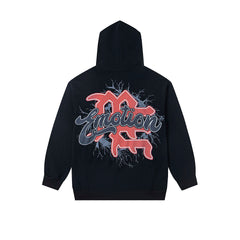 Black Gothic Angel Red Graphic Pullover Oversized Hoodie Urban Streetwear Sweatshirt