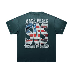 Save Our Souls Dark‑Green Washed Double‑Sided Graphic Print Crew‑Neck Streetwear T‑Shirt