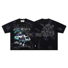 Livin My Life Car Hip‑Hop Double‑Sided Graphic Print Crew Neck Streetwear T‑Shirt