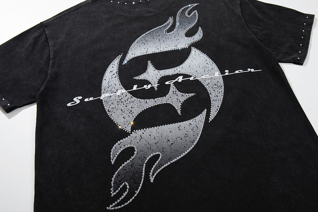 Vintage Kneeling Angel Black Double‑Sided Graphic Print Crew‑Neck Streetwear T‑Shirt