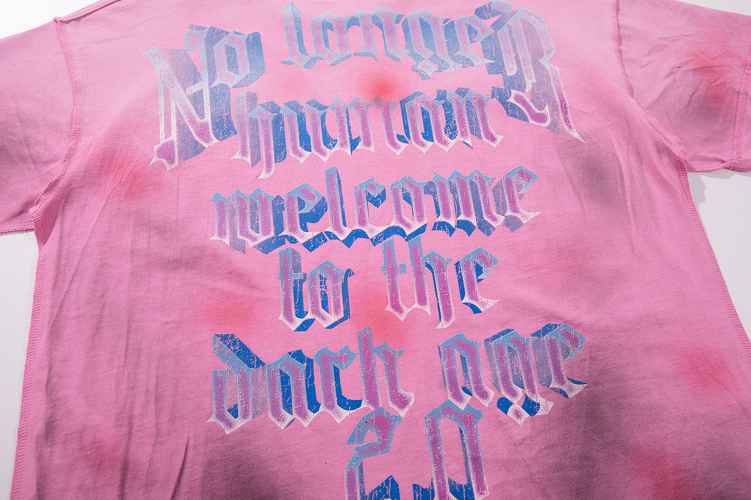 Welcome To The Dark Age 2.0 Pink‑Tie‑Dye Double‑Sided Graphic Print Crew‑Neck Streetwear T‑Shirt