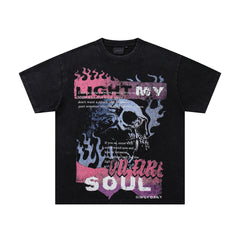 Soul Culture Black‑Washed Double‑Sided Graphic Print Crew‑Neck Streetwear T‑Shirt
