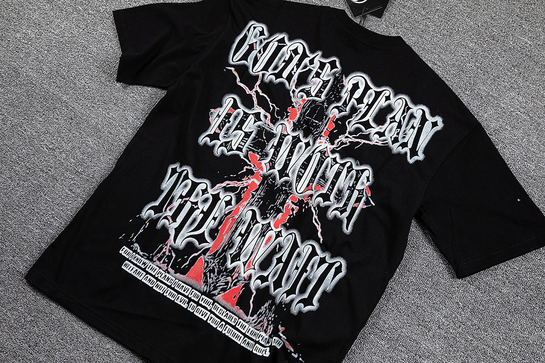 Red Thorn Screaming Portrait Double‑Sided Graphic Print Crew Neck Streetwear T‑Shirt