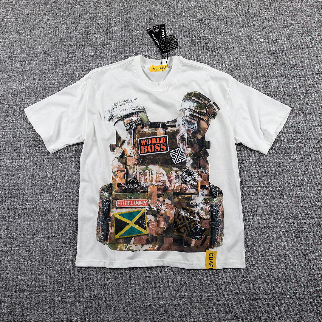 Harmony White Portrait Collage Double‑Sided Graphic Print Crew Neck Streetwear T‑Shirt