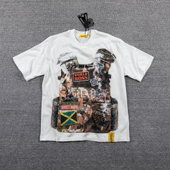 Harmony White Portrait Collage Double‑Sided Graphic Print Crew Neck Streetwear T‑Shirt