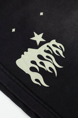 Retro Distressed Star Print Elastic Waist Loose‑Fit Men’s Casual Shorts