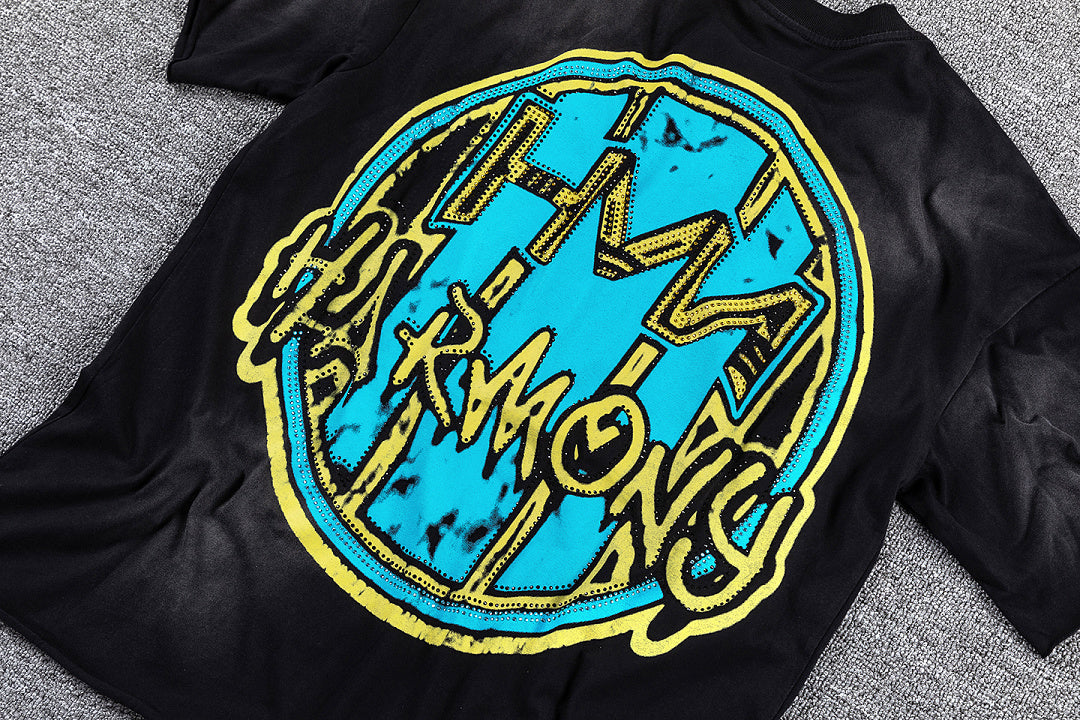 HVM Harmony Cowboy Figure Black Tie‑Dye Double‑Sided Graphic Print Crew Neck Streetwear T‑Shirt
