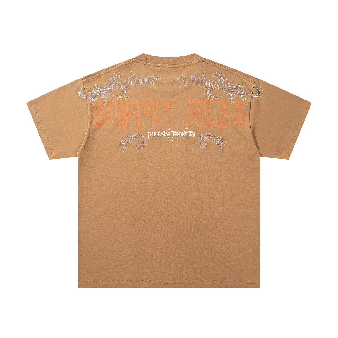 Fire Globe Brown Vintage‑Washed Double‑Sided Graphic Print Crew‑Neck Streetwear T‑Shirt