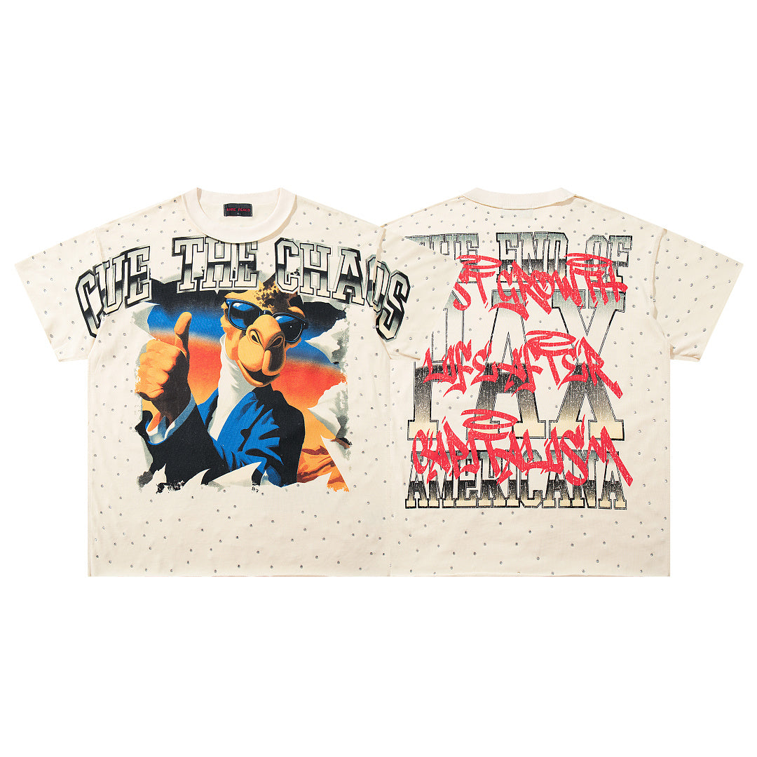 Retro Figure Portrait Off‑White Washed Double‑Sided Graphic Print Crew‑Neck Streetwear T‑Shirt