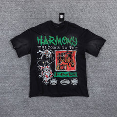 HVM Harmony Green‑Orange Double‑Sided Graphic Print Crew Neck Streetwear T‑Shirt