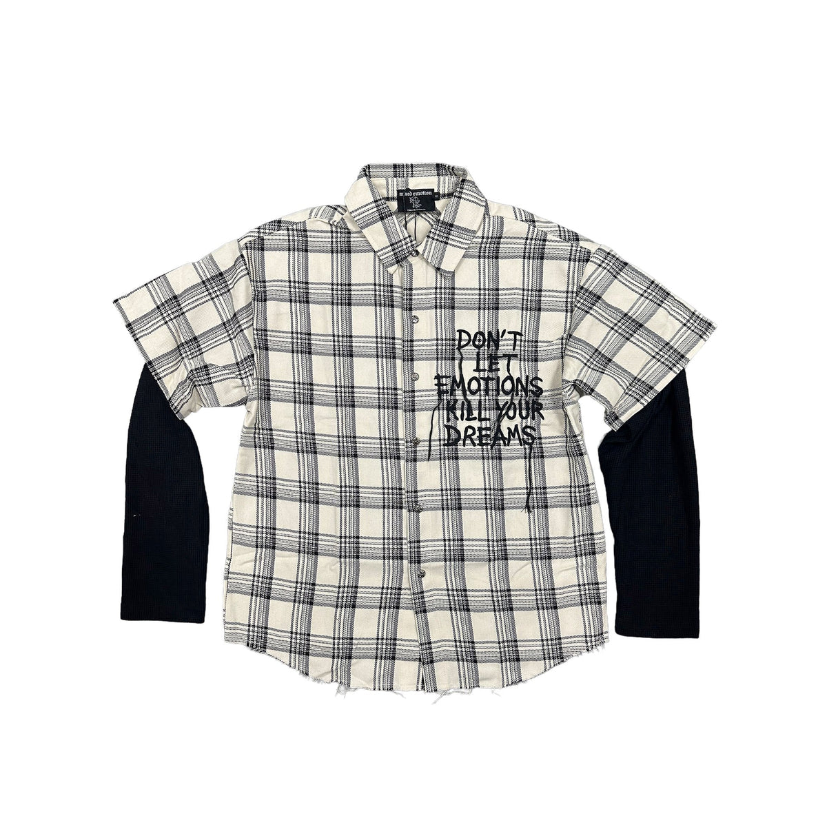 Vintage Plaid Fake Layer Long Sleeve Button Shirt Underground Streetwear