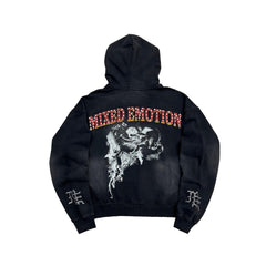 Mixed Emotion Vintage Graphic Zip‑Up Hoodie Loose Fit Streetwear Black Hooded Jacket