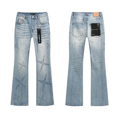 Meichao Spring and Autumn New Style Retro Splash Ink Piercing Hot Diamond Jeans High Street Washed Casual Trendy Micro Pull Pants Men (2)