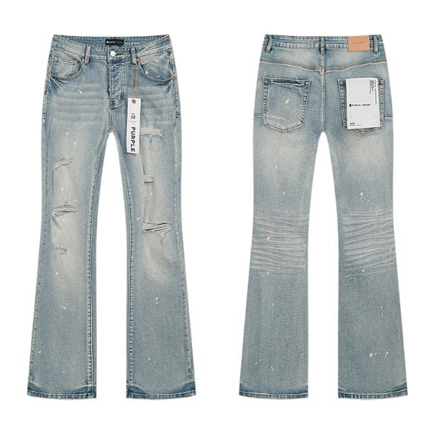Meichao Spring and Autumn New Style Retro Splash Ink Piercing Hot Diamond Jeans High Street Washed Casual Trendy Micro Pull Pants Men (11)