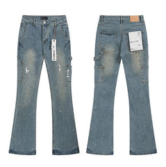 Meichao Spring and Autumn New Style Retro Splash Ink Piercing Hot Diamond Jeans High Street Washed Casual Trendy Micro Pull Pants Men (17)