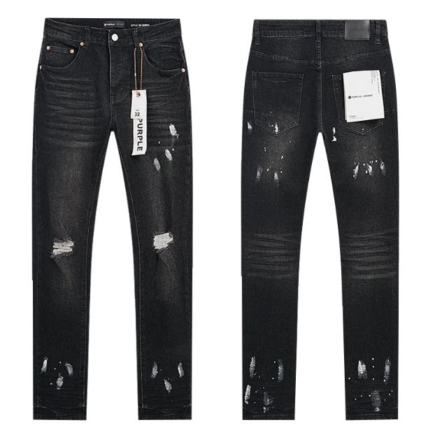 Meichao Spring and Autumn New Style Retro Splash Ink Piercing Hot Diamond Jeans High Street Washed Casual Trendy Micro Pull Pants Men (8)