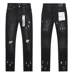 Meichao Spring and Autumn New Style Retro Splash Ink Piercing Hot Diamond Jeans High Street Washed Casual Trendy Micro Pull Pants Men (8)