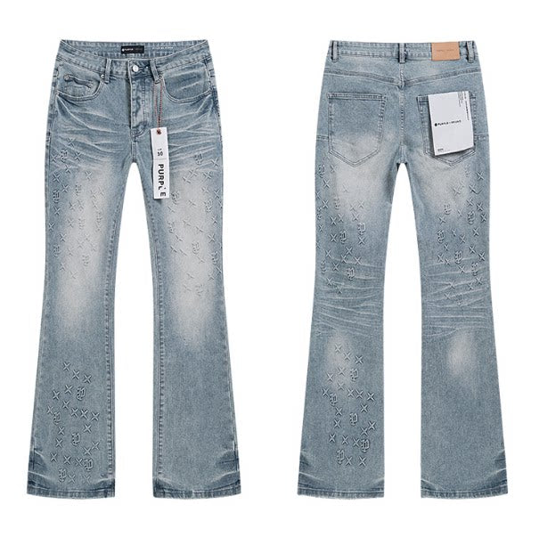 Meichao Spring and Autumn New Style Retro Splash Ink Piercing Hot Diamond Jeans High Street Washed Casual Trendy Micro Pull Pants Men (26)