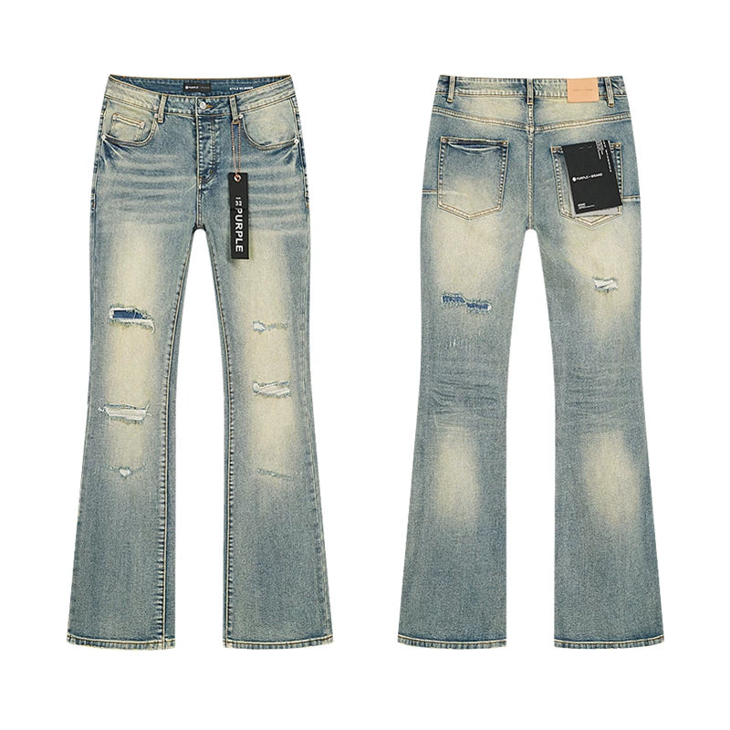 Meichao Spring and Autumn New Style Retro Splash Ink Piercing Hot Diamond Jeans High Street Washed Casual Trendy Micro Pull Pants Men (1)