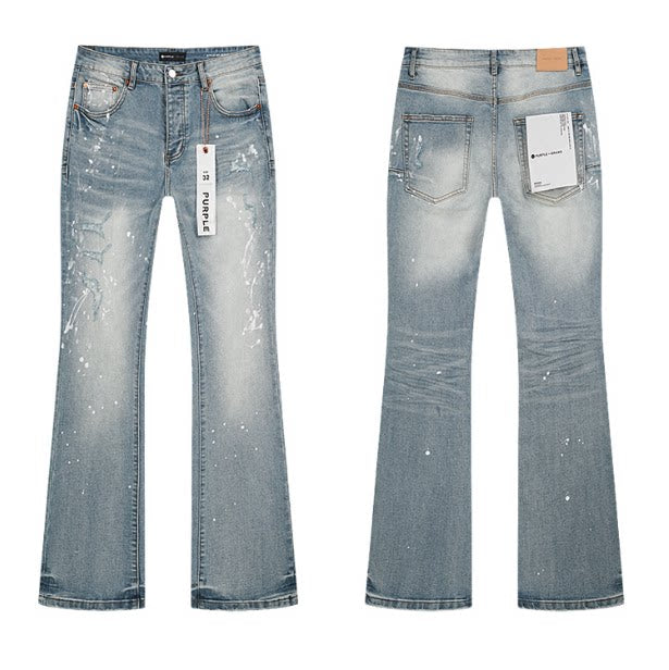 Meichao Spring and Autumn New Style Retro Splash Ink Piercing Hot Diamond Jeans High Street Washed Casual Trendy Micro Pull Pants Men (23)