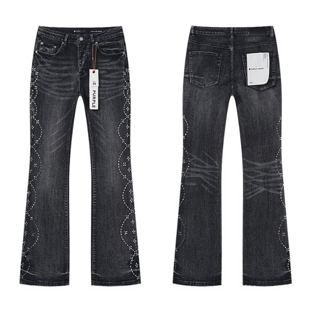 Meichao Spring and Autumn New Style Retro Splash Ink Piercing Hot Diamond Jeans High Street Washed Casual Trendy Micro Pull Pants Men (10)
