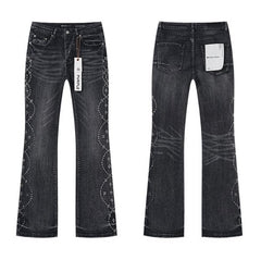 Meichao Spring and Autumn New Style Retro Splash Ink Piercing Hot Diamond Jeans High Street Washed Casual Trendy Micro Pull Pants Men (10)