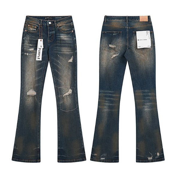 Meichao Spring and Autumn New Style Retro Splash Ink Piercing Hot Diamond Jeans High Street Washed Casual Trendy Micro Pull Pants Men (16)