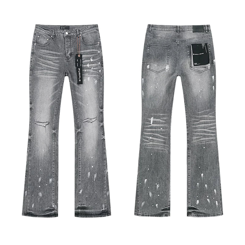 Meichao Spring and Autumn New Style Retro Splash Ink Piercing Hot Diamond Jeans High Street Washed Casual Trendy Micro Pull Pants Men (5)