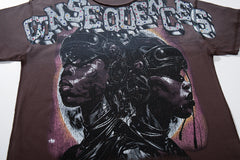 Consequences Higher Justice Burgundy‑Washed Double‑Sided Graphic Print Crew‑Neck Streetwear T‑Shirt