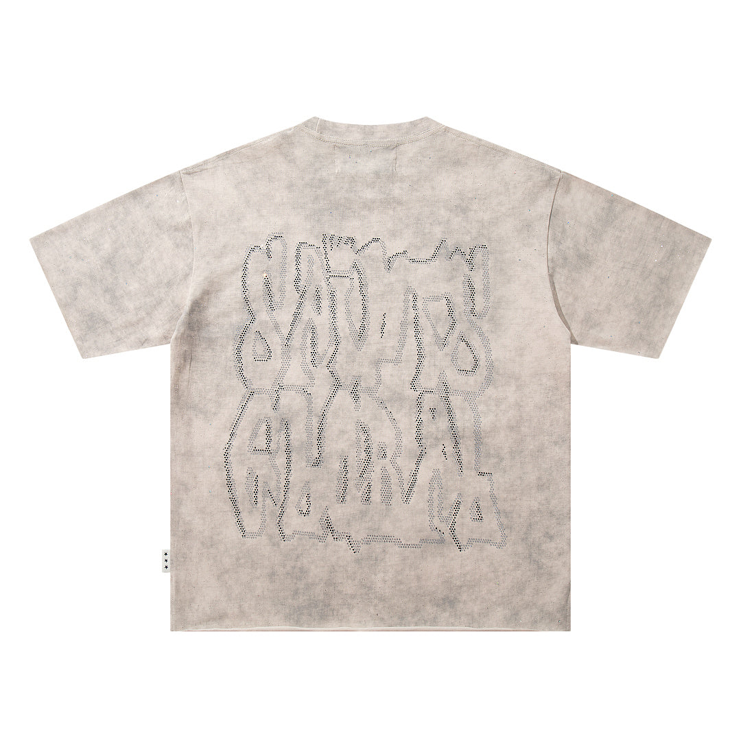 Angel Figure Dripping‑Letter Off‑White Washed Double‑Sided Graphic Print Crew‑Neck Streetwear T‑Shirt
