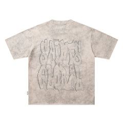 Angel Figure Dripping‑Letter Off‑White Washed Double‑Sided Graphic Print Crew‑Neck Streetwear T‑Shirt