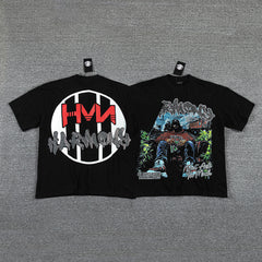 HVM Harmony Wild Western Figure Black Double‑Sided Graphic Print Crew Neck Streetwear T‑Shirt