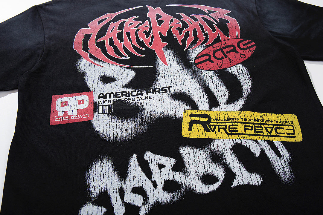 Bad Abbey Black‑Washed Double‑Sided Graphic Print Crew‑Neck Streetwear T‑Shirt